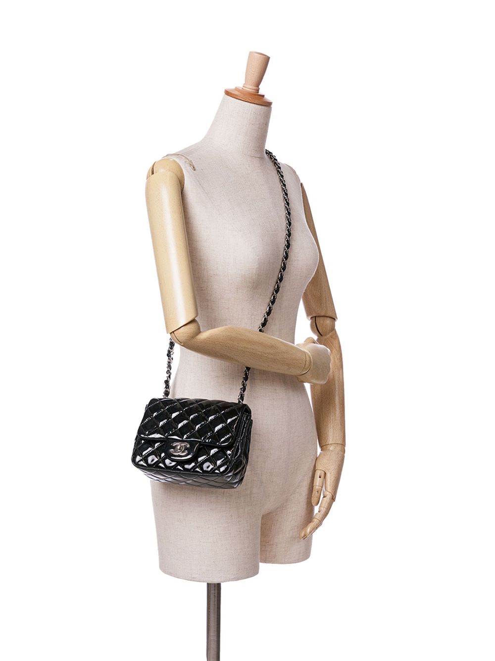 CHANEL Pre-Owned 2014 Mini Square Classic gelakte Single Flap crossbodytas - Zwart