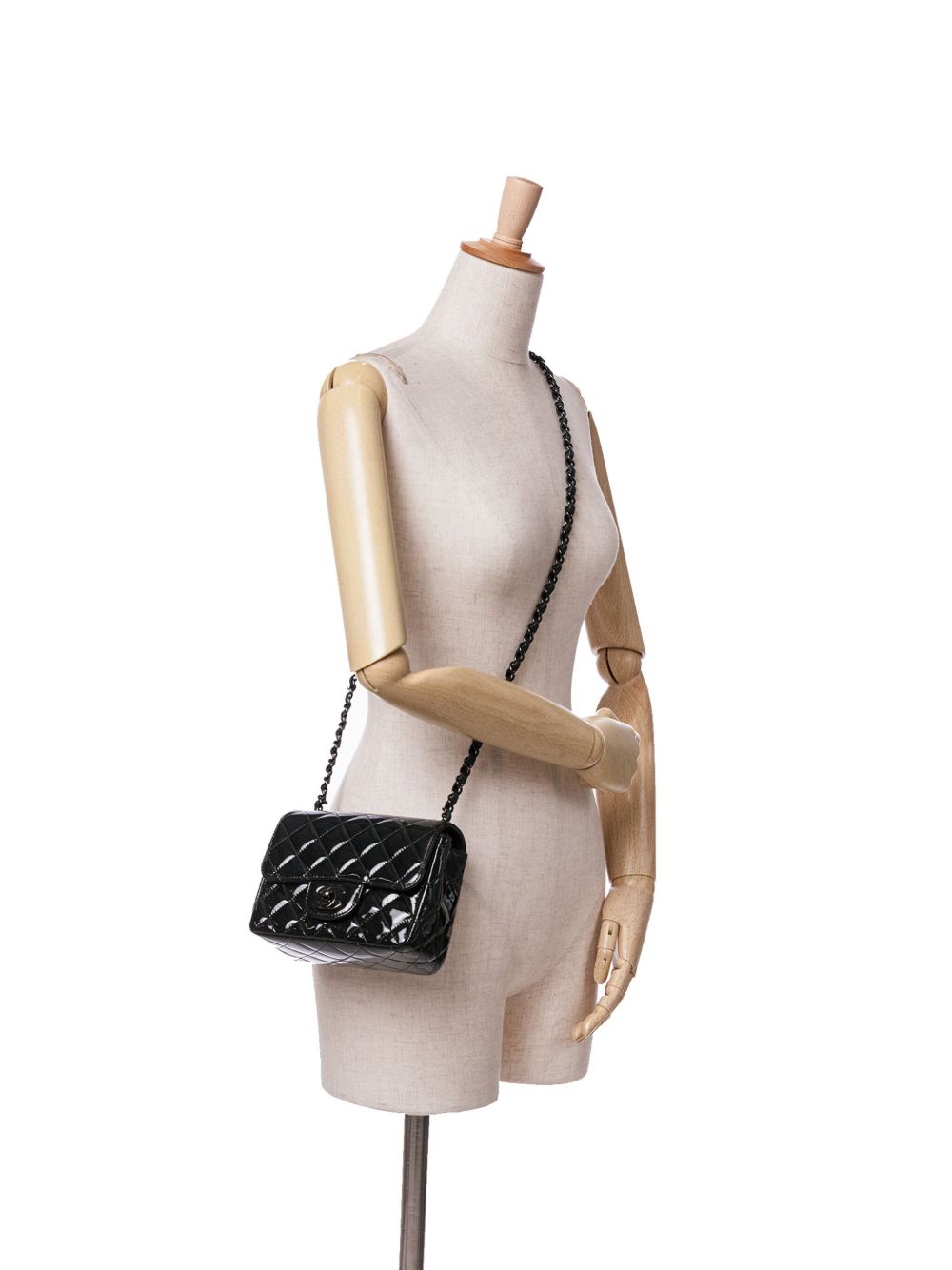 CHANEL Pre-Owned 2021-2024 Mini Classic Single Flap vierkante lakleren crossbodytas - Zwart