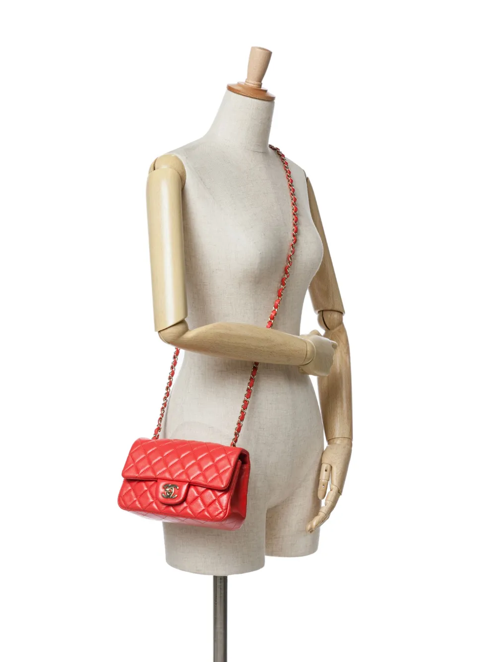 CHANEL Pre-Owned 2017-2018 kleine Classic lamsleren Rechthoekige Single Flap crossbodytas - Rood