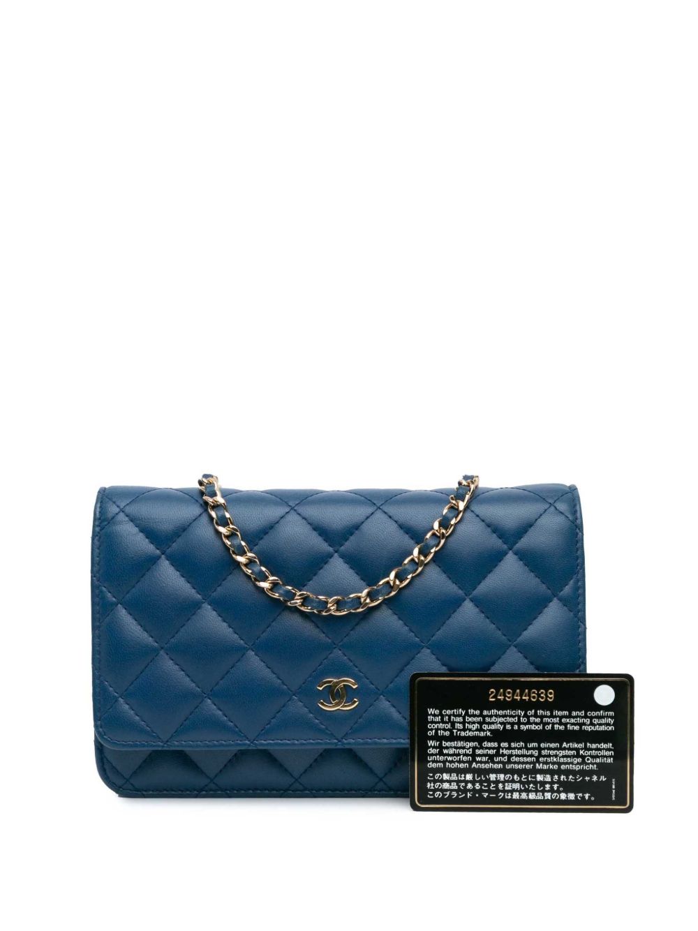 CHANEL Pre-Owned 2017-2018 CC gewatteerde lamsleren Wallet on Chain crossbodytas - Blauw