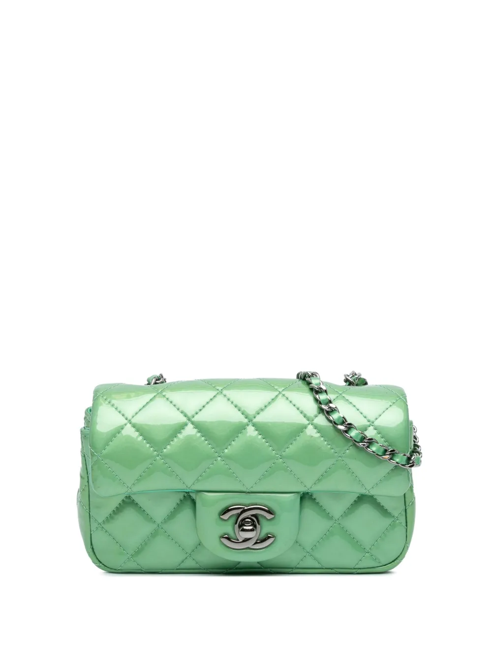 CHANEL Pre-Owned 2012 New Mini Classic Patent Single Flap shoulder bag - Verde