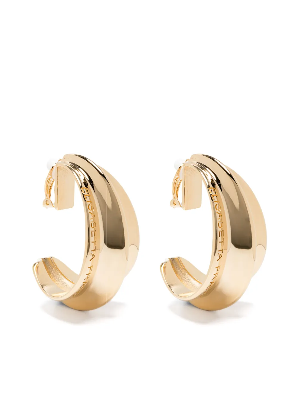 Shop Elisabetta Franchi Engraved-logo Clip-on Earrings In Gold