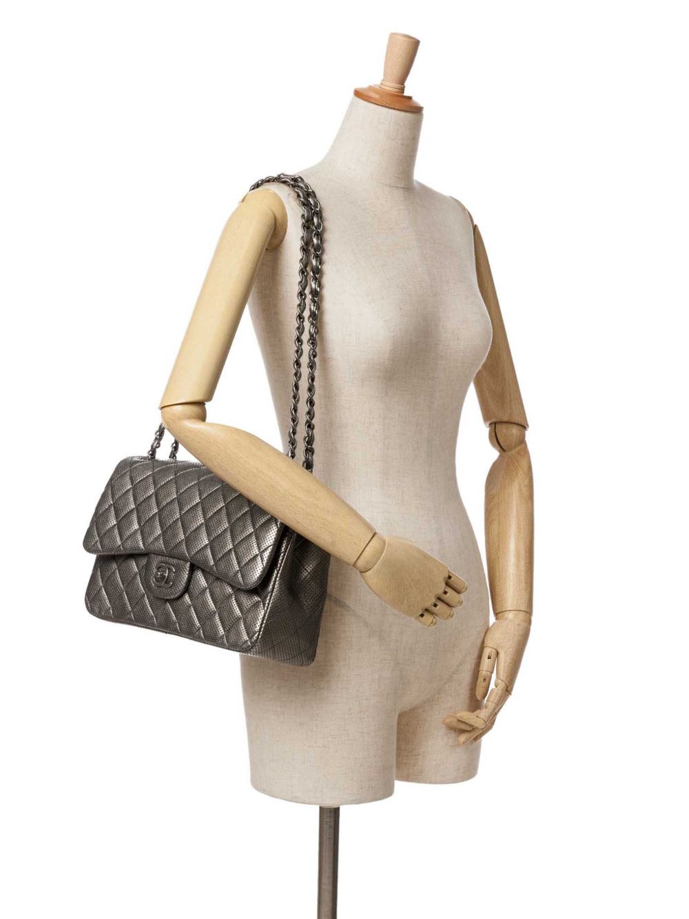 CHANEL Pre-Owned 2014-2015 Jumbo Classic geperforeerde lamsleren Double Flap schoudertas - Zilver