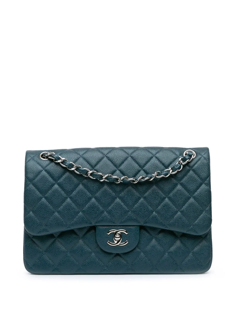 CHANEL Pre-Owned شنطة كتف 'جامبو كلاسيك كافيار دابل فلاب' 2014-2015 | أزرق | Image 1