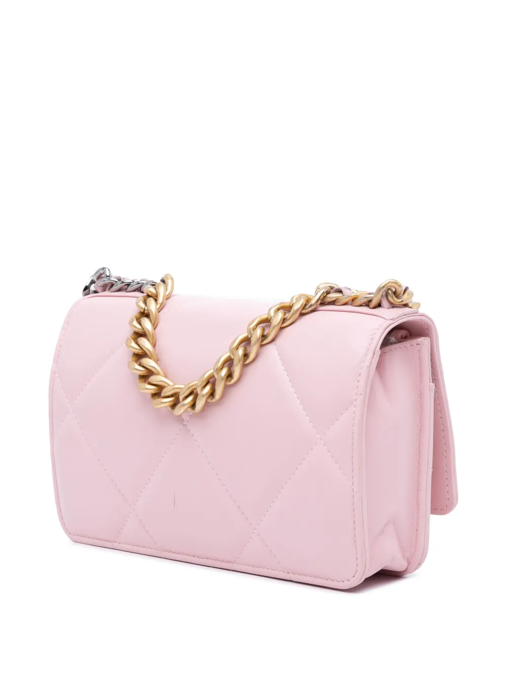 Pre-owned Chanel 2021-2023 Quilted Lambskin 19 Wallet On Chain Satchel In Pink