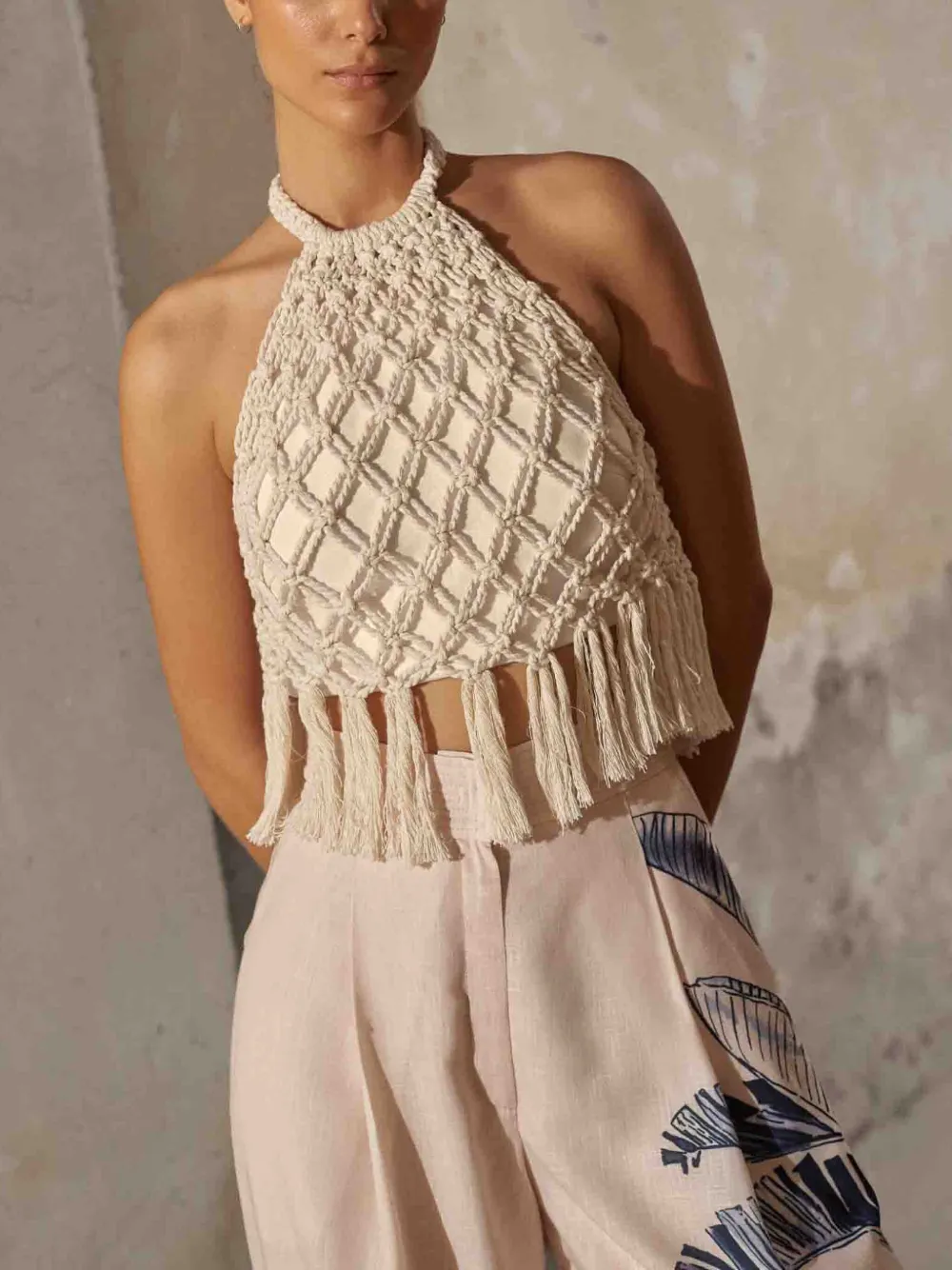 Andres Otalora A-mar Handmade Macrame Cotton-linen Top In White