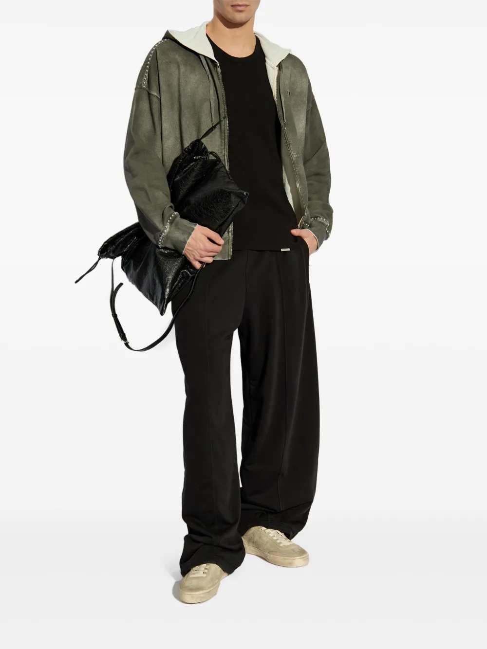 Golden Goose sprayed-effect studed hoodie - Groen