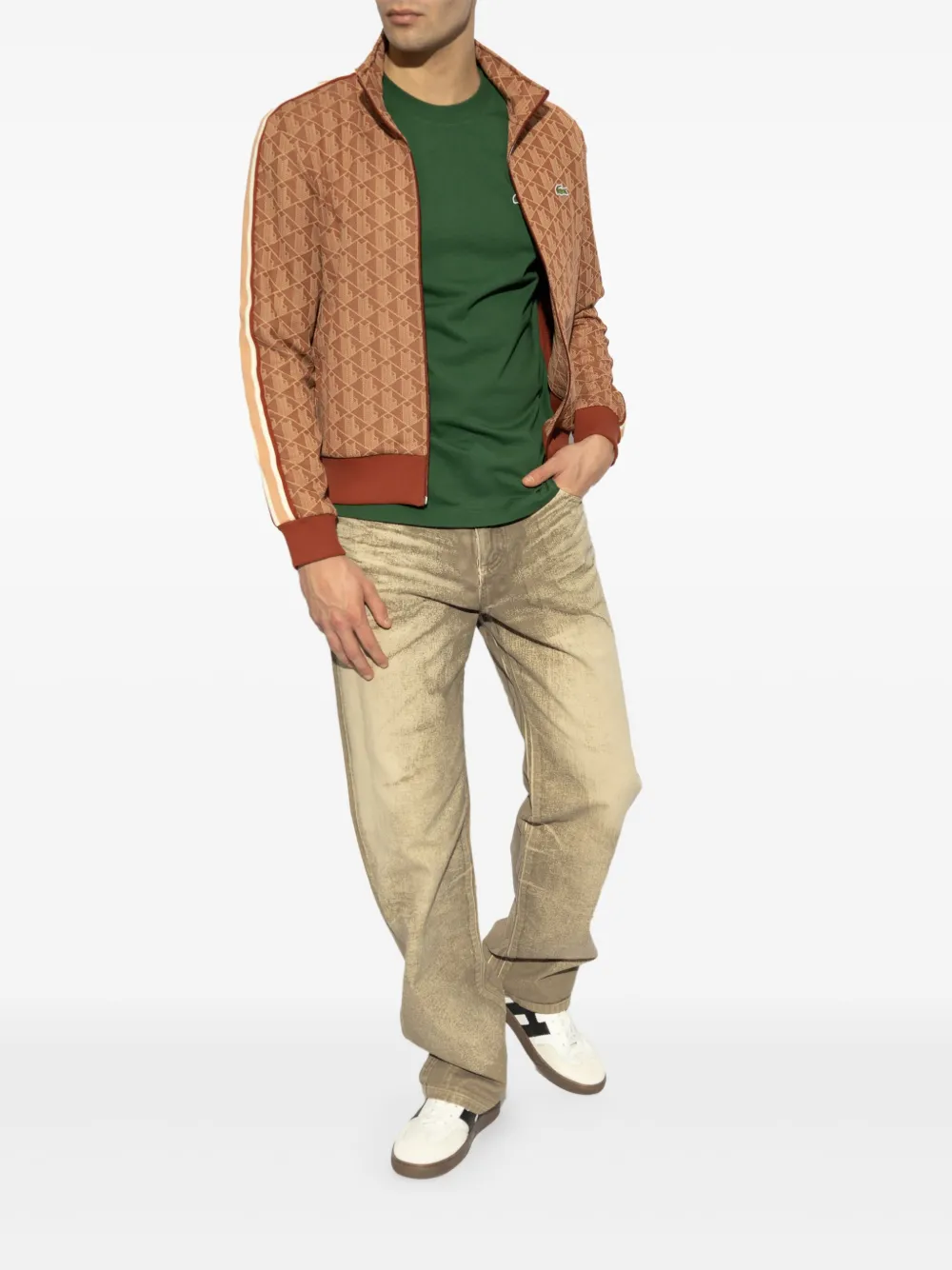 Lacoste monogram-pattern cardigan - Bruin