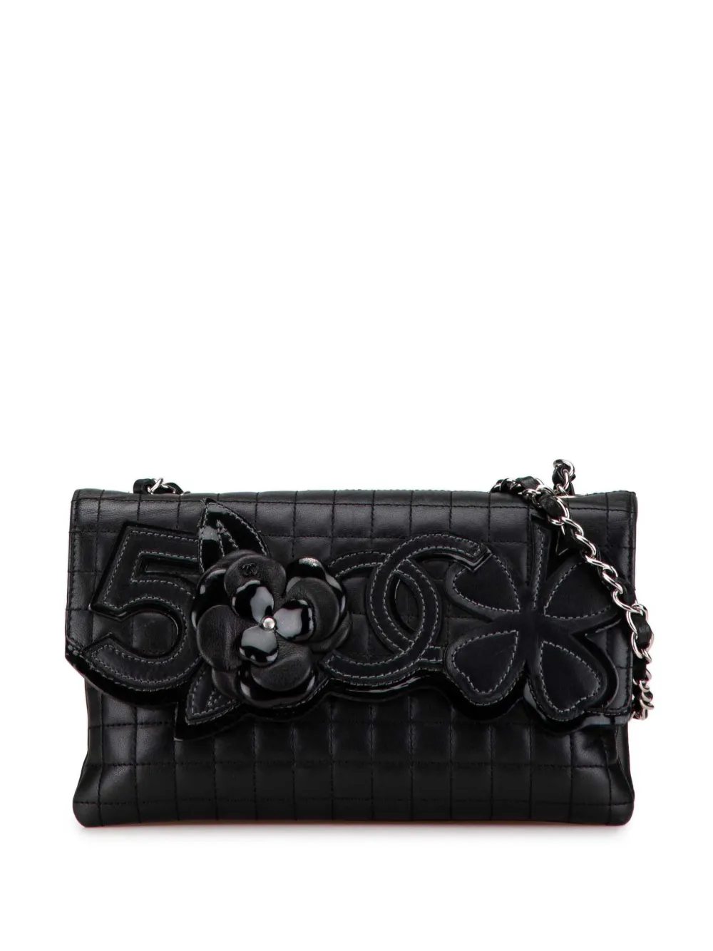 CHANEL Pre-Owned 2005-2006 Choco Bar Calfskin Camellia No. 5 CC shoulder bag - Black