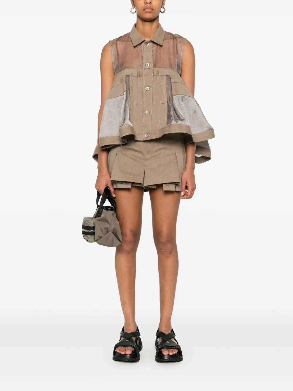 sacai denim mix skorts - Beige