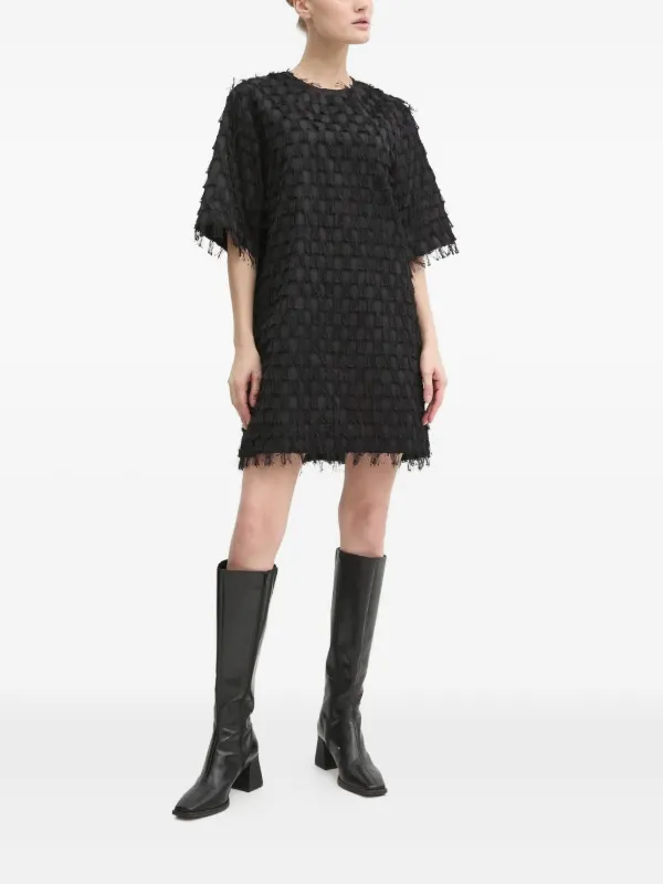 fringe dress short sleeve Short Sleeve Fringe Detailed Midi Dress