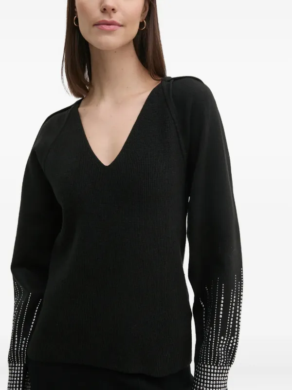 DKNY stud-embellished V-neck Jumper Black FARFETCH GE