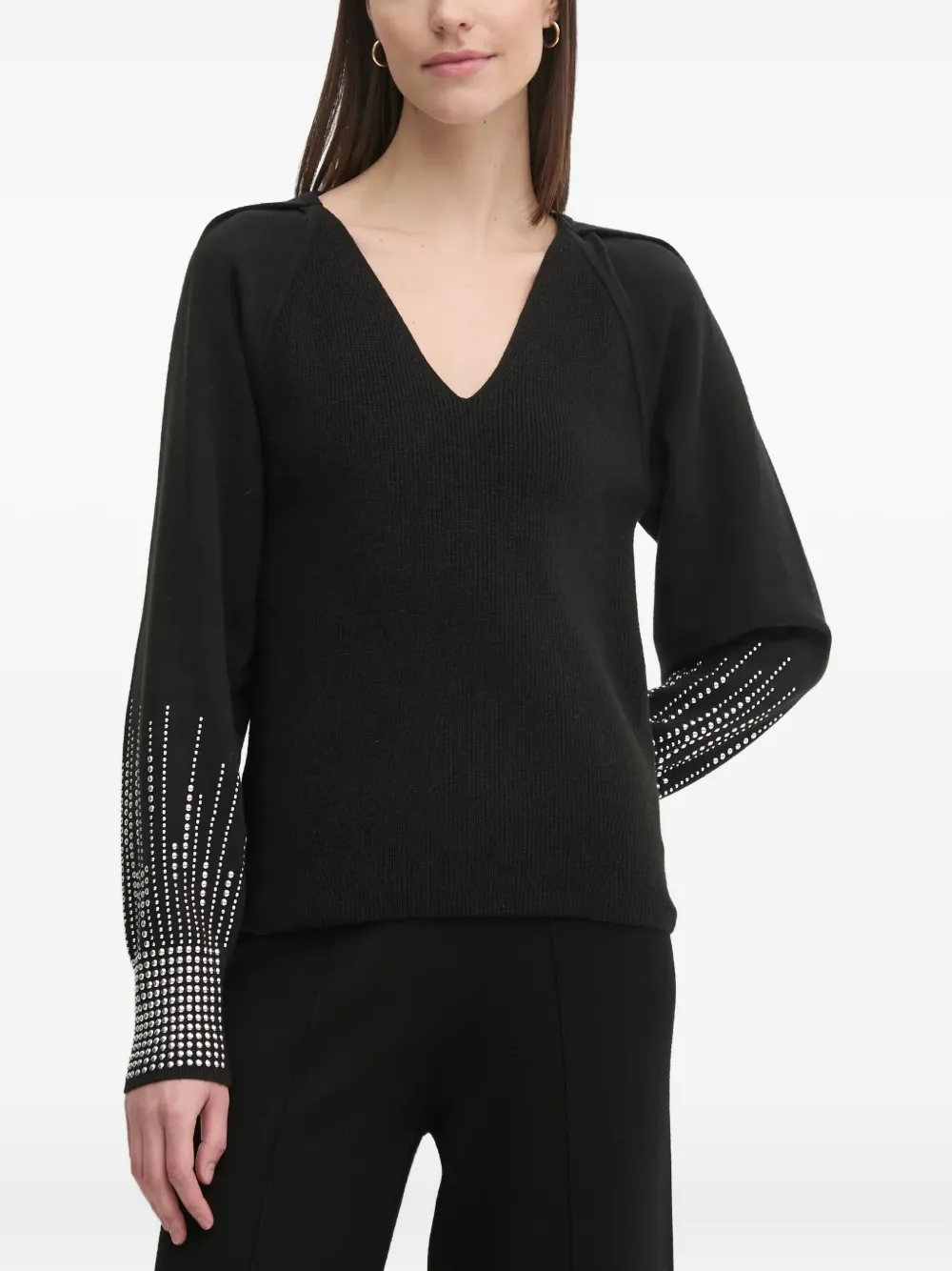 DKNY stud-embellished V-neck jumper | Black | Image 1