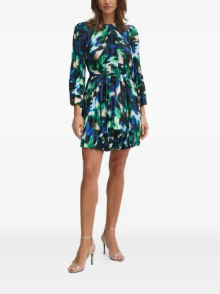dkny green pleated dress DKNY Women's Green Pleated V-Neck Sleeveless Self-Tie A-Line Dress Size 16