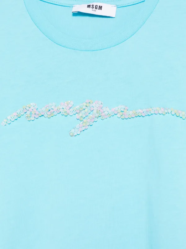 【送料&関税込】MSGM Logo Blue T-shirt MSGM - Blue Logo Cotton T-Shirt | Childrensalon Outlet