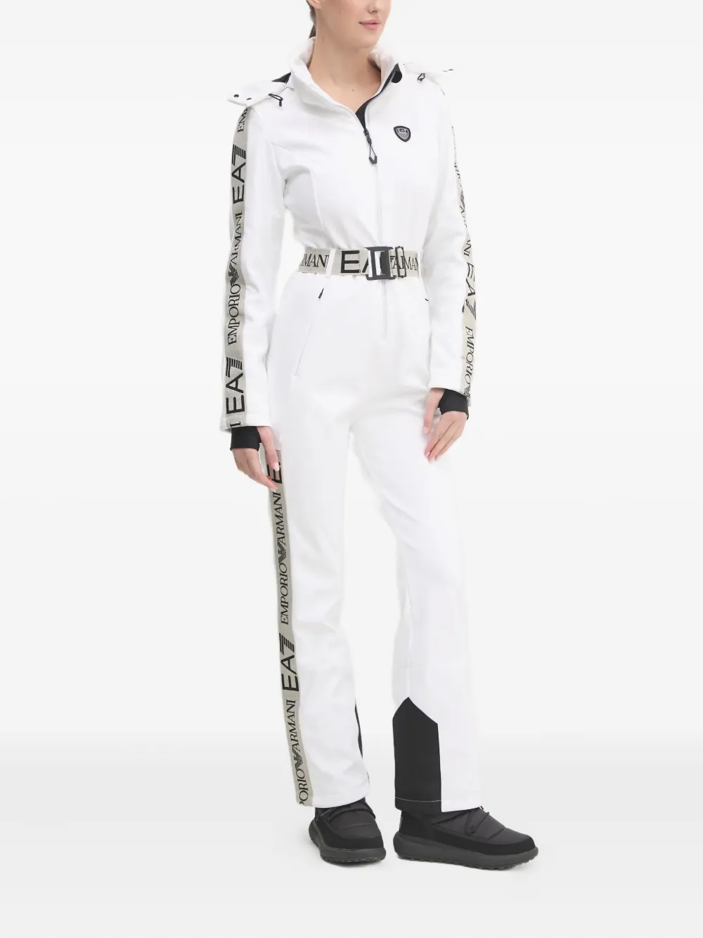 Ea7 Logo-print Hooded Ski Jumpsuit In White