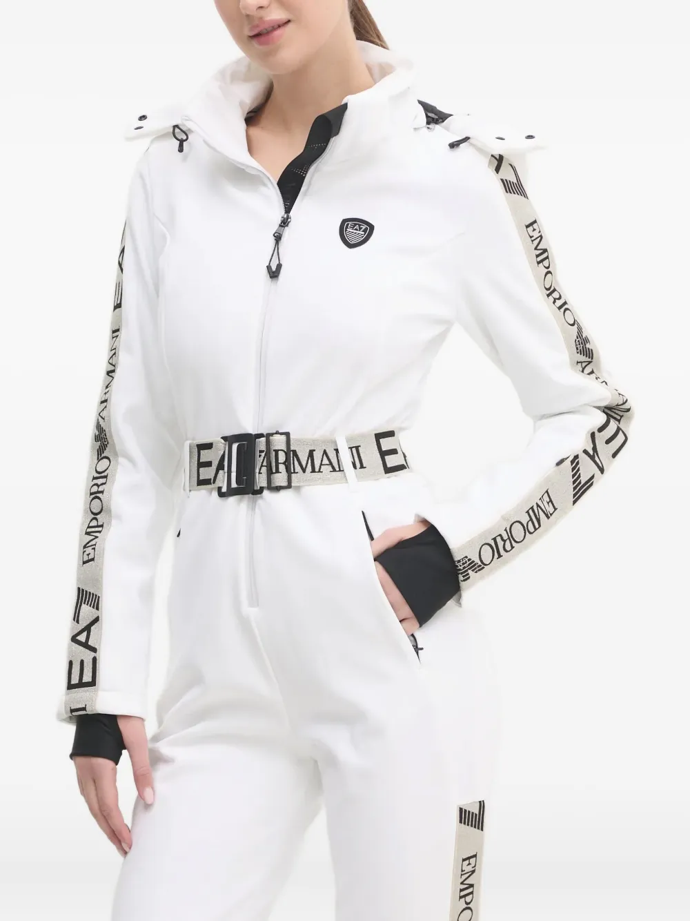 Ea7 Logo-print Hooded Ski Jumpsuit In White