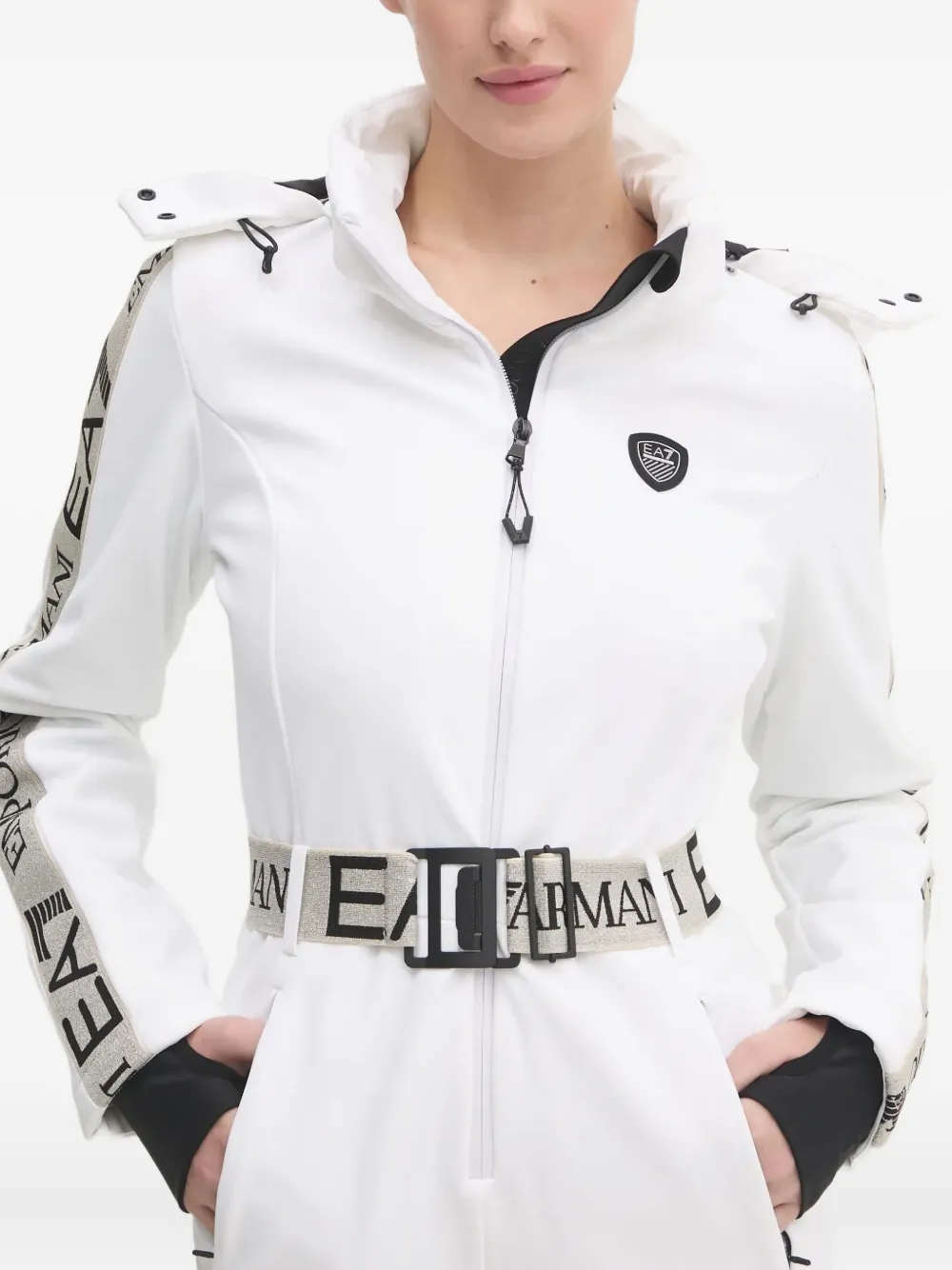 Ea7 Logo-print Hooded Ski Jumpsuit In White
