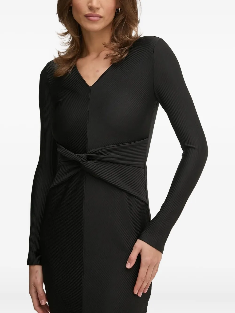 DKNY Geribbelde mini-jurk met knoopdetail Zwart