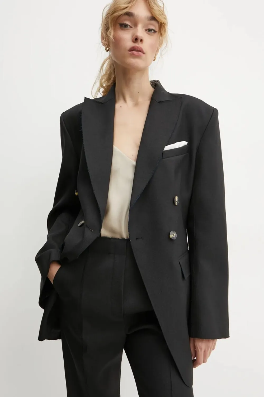 Day Birger Et Mikkelsen Double-breasted Frayed-edge Blazer In Black