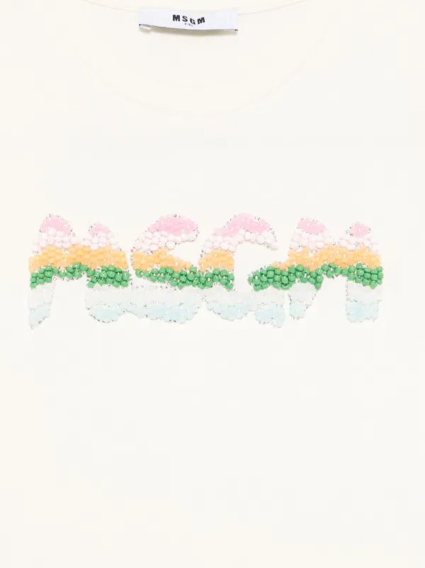 msgm★ビーズロゴデザインTシャツ★レア MSGM Kids ビーズロゴ Tシャツ | ニュートラル | FARFETCH JP