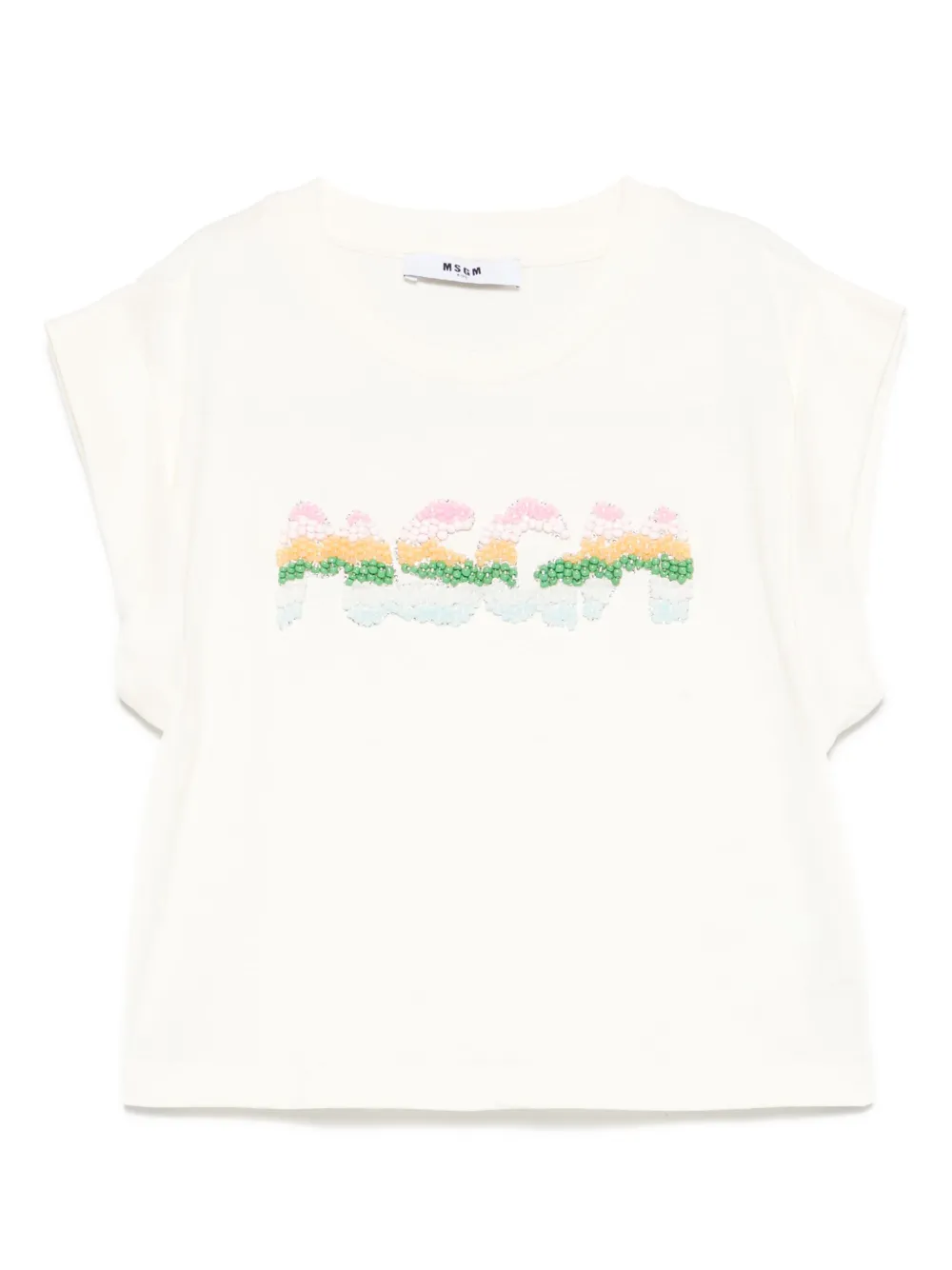 MSGM Kids T-shirt met logo van kralen Beige