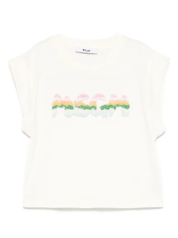 msgm★ビーズロゴデザインTシャツ★レア MSGM Kids ビーズロゴ Tシャツ | ニュートラル | FARFETCH JP