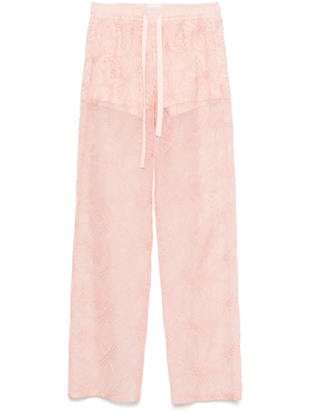 floral-embroidered organza trousers