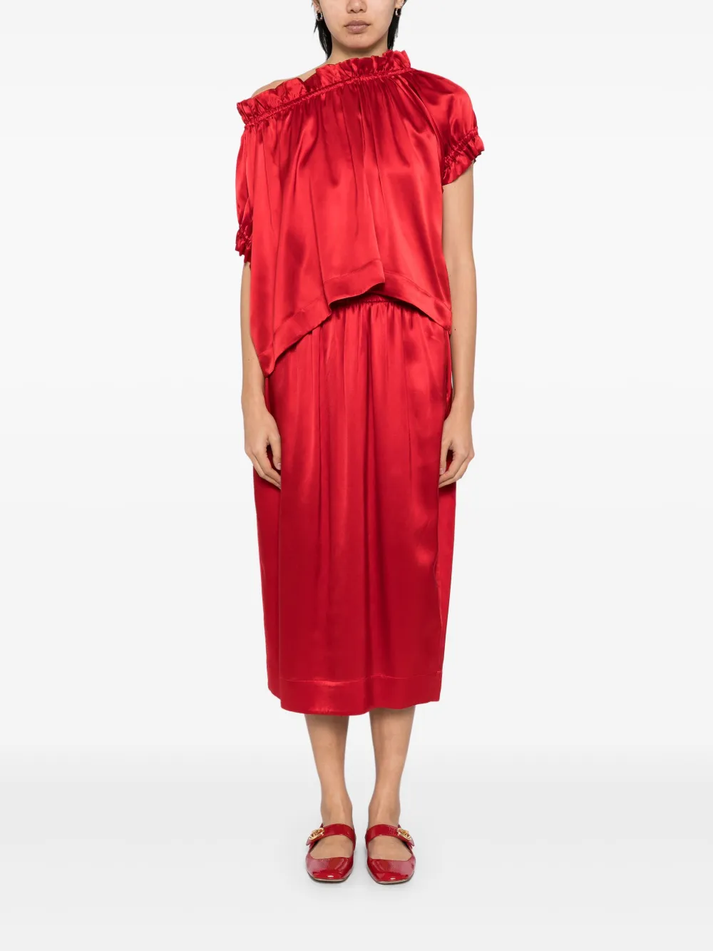 Simone Rocha Elastische gesmockte top met ruches en tulp - Rood