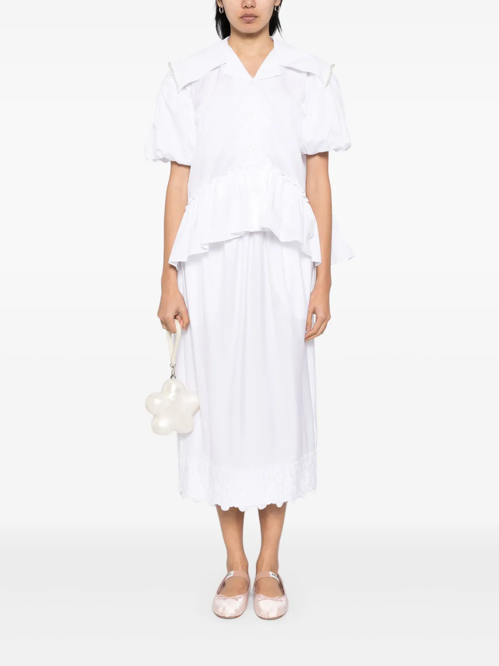 Simone Rocha Blouse met pofmouwen en matrozenkraag - Wit