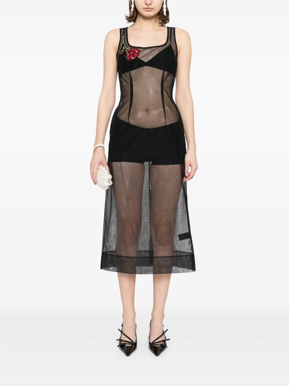 Simone Rocha Jurk met vierkante hals - Zwart