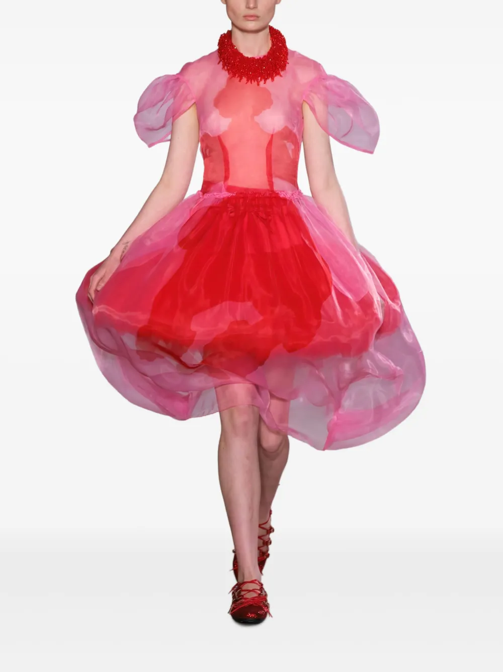 Simone Rocha vestido midi estilo corset con mangas farol | rosado | Image 1