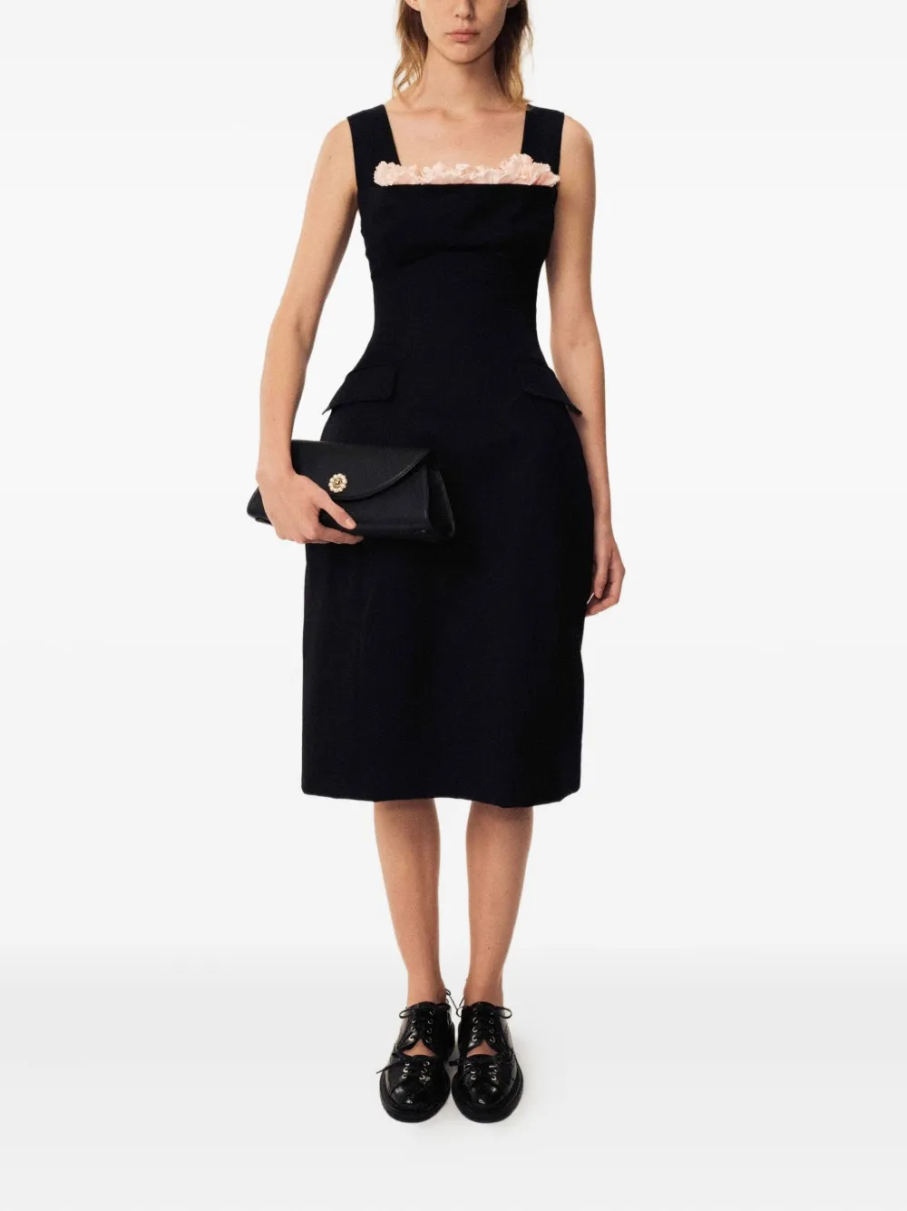Simone Rocha flower-embellished bust-detail midi dress - Black