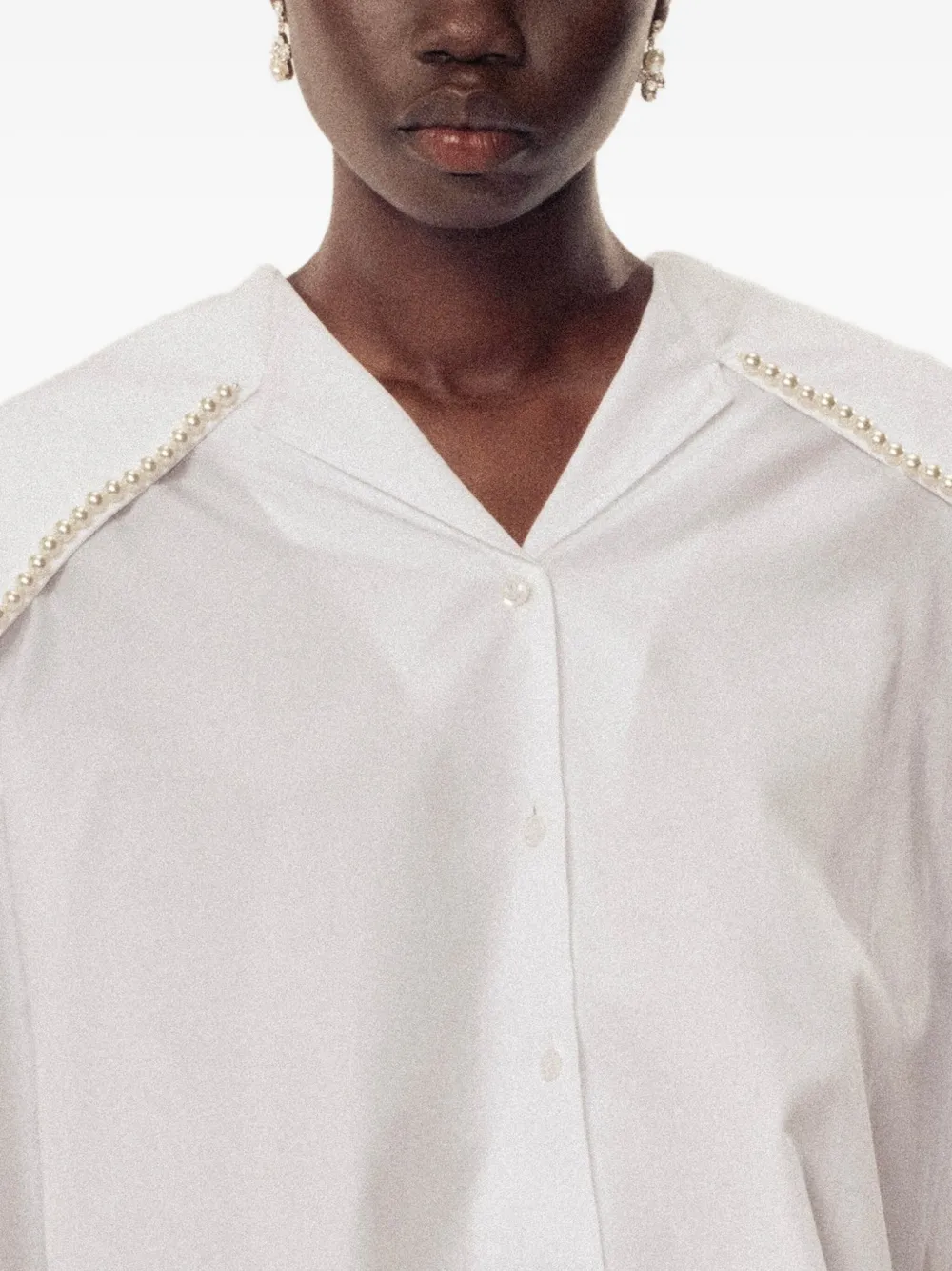 pearl-trimmed puff-sleeve shirt