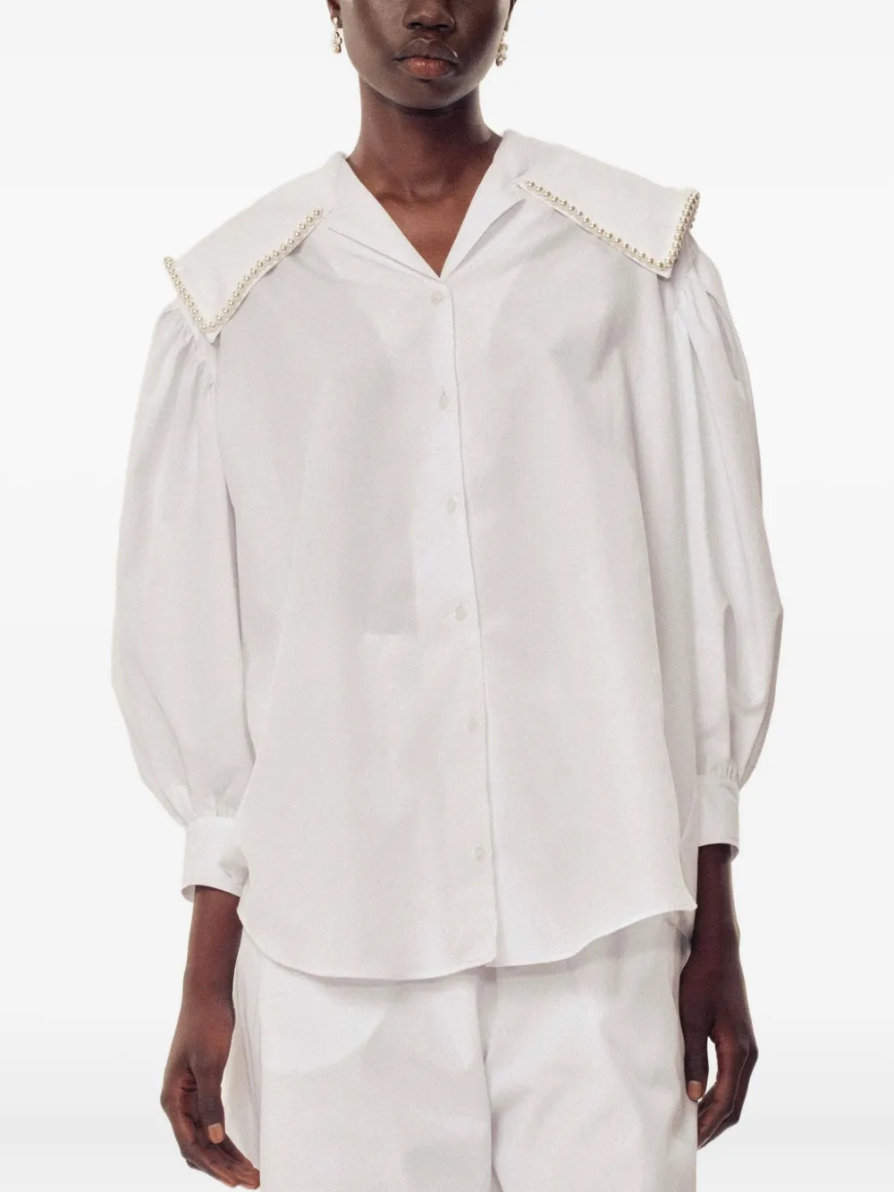 Simone Rocha pearl-trimmed puff-sleeve shirt | White | Image 1