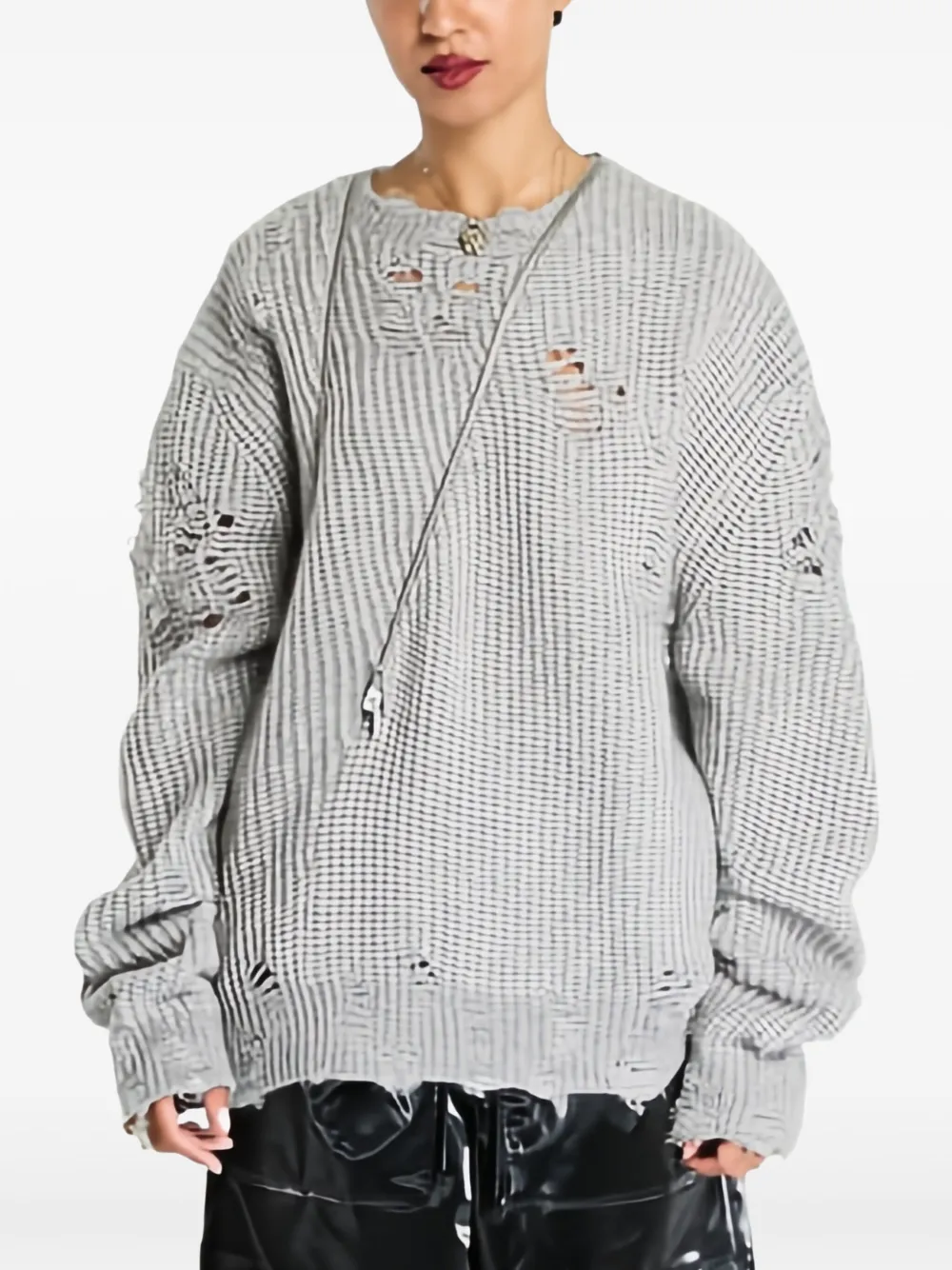 Heliot Emil Gray Distressed Sweater