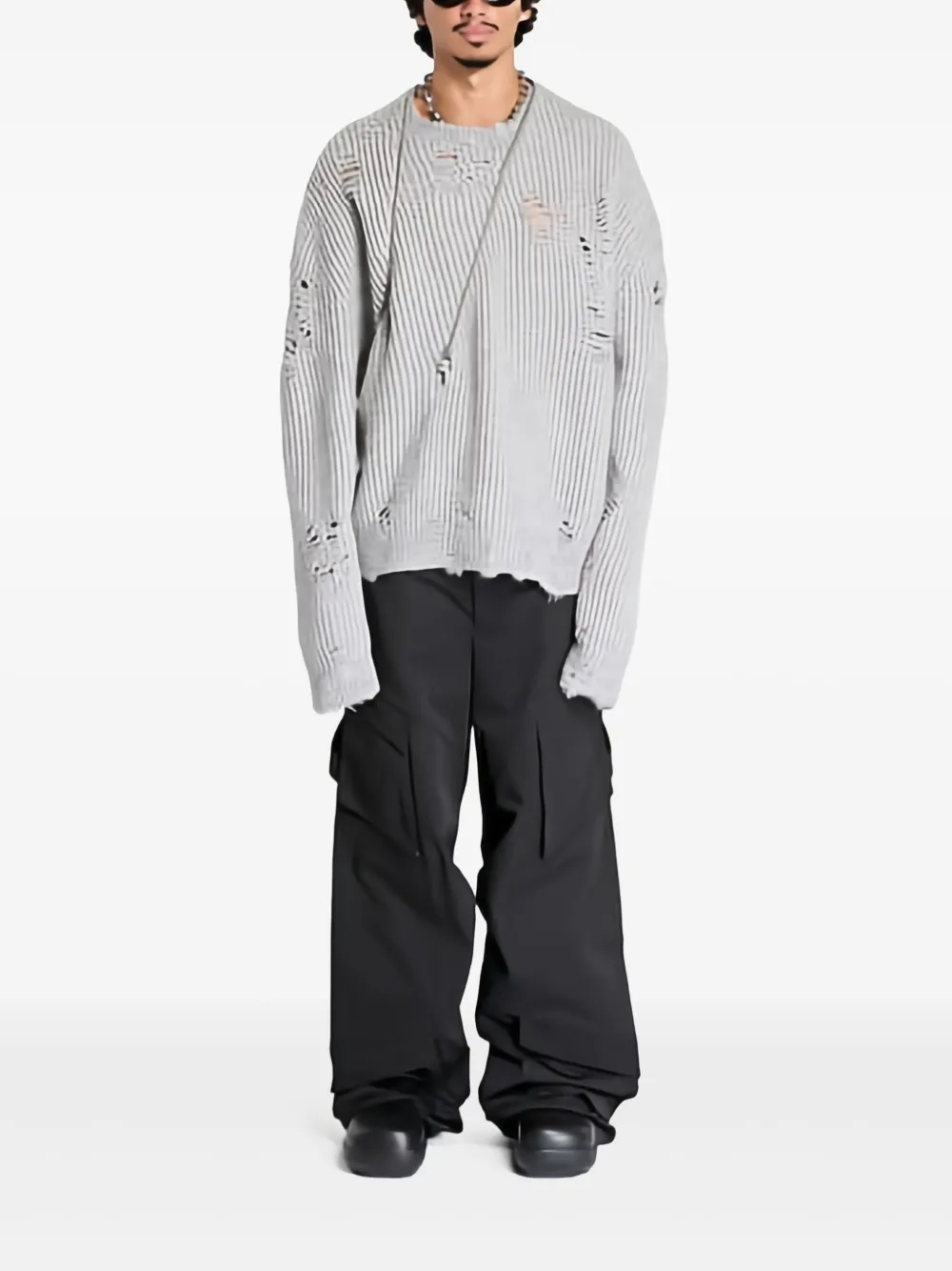 Heliot Emil Gray Distressed Sweater