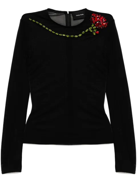 Simone Rocha carnation-embellished mesh top
