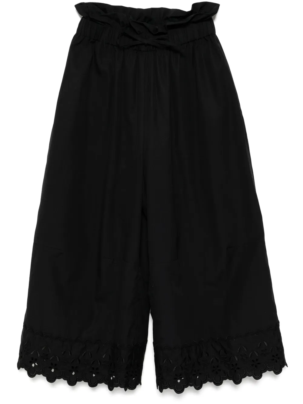 ruffle-waisted cropped trousers