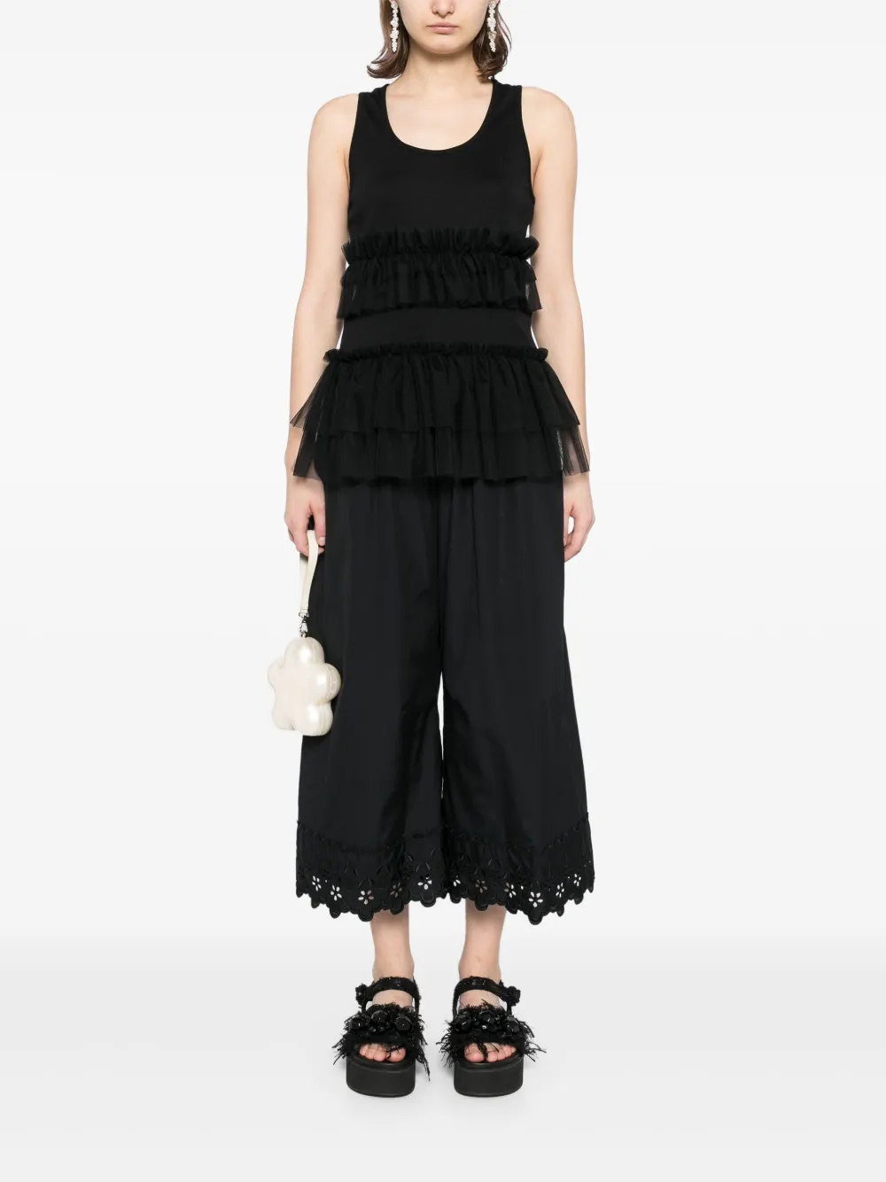 Simone Rocha Cropped broek met ruches - Zwart