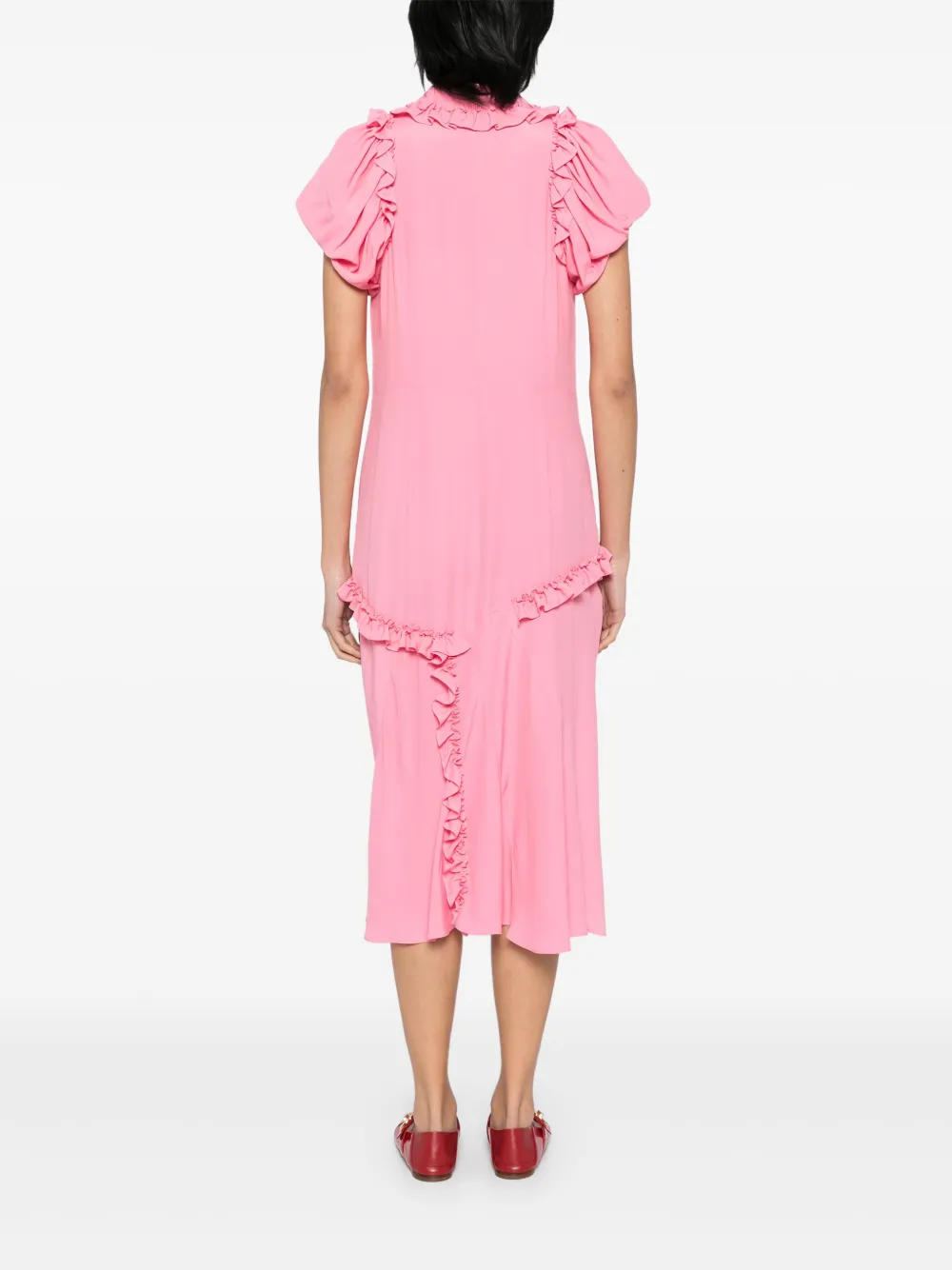 Simone Rocha Midi-jurk met ruches en stiksels Roze