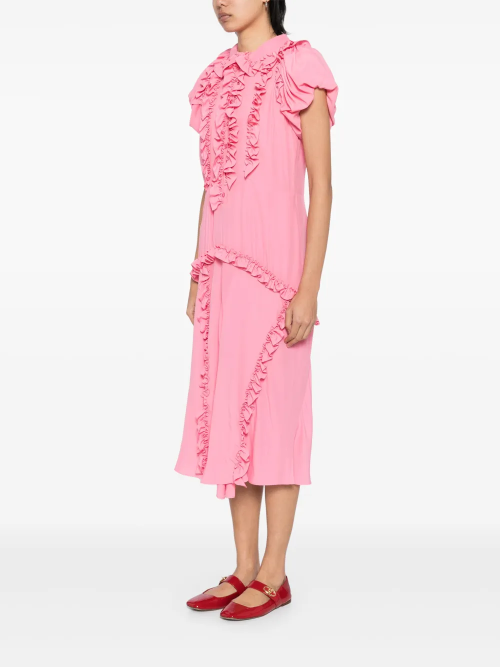 Simone Rocha Midi-jurk met ruches en stiksels Roze