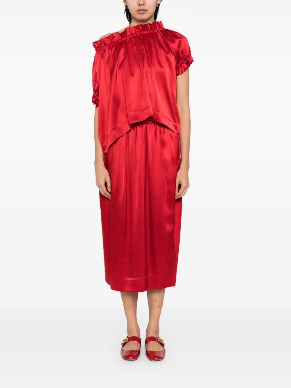 Simone Rocha Tulprok met ruche taille - Rood