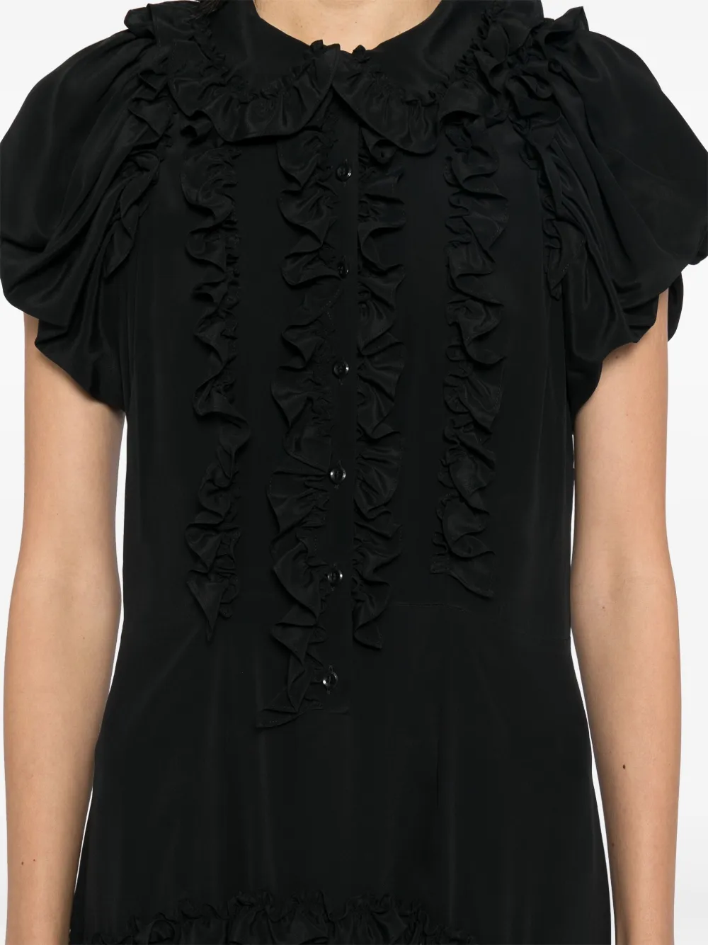 Simone Rocha Midi-jurk met ruches en stiksels Zwart