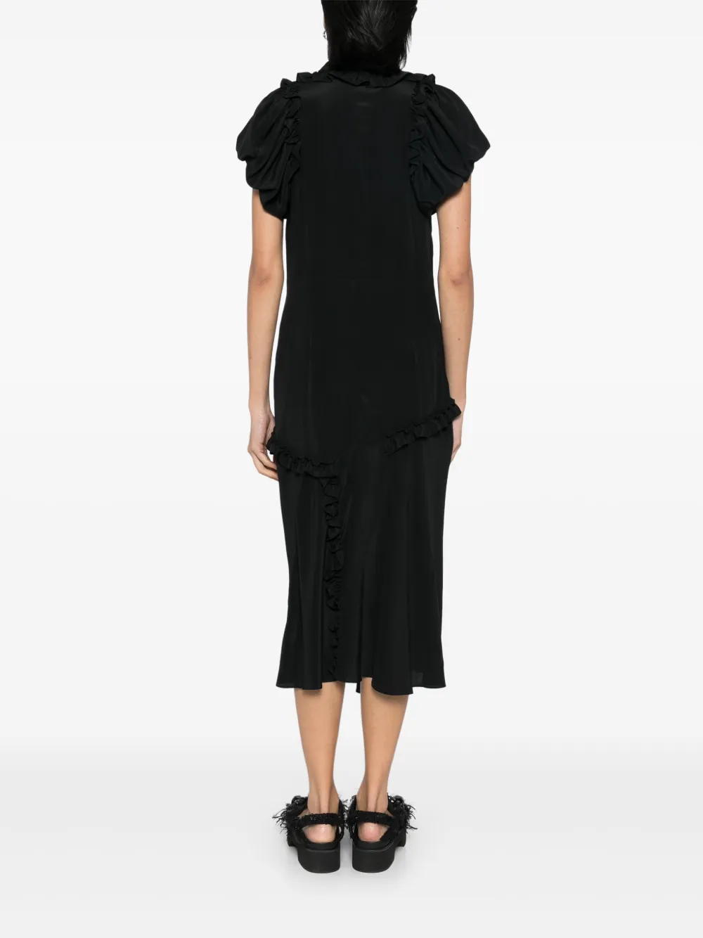 Simone Rocha Midi-jurk met ruches en stiksels Zwart