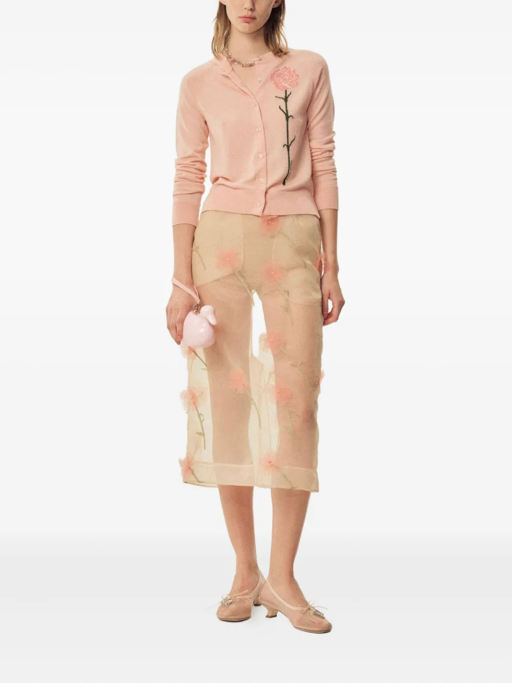 Simone Rocha Organza midi-rok verfraaid met bloemen - NUDE/MULTI