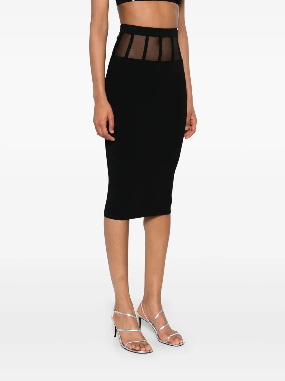 Elisabetta Franchi Midi-rok met korset geslepen details Zwart
