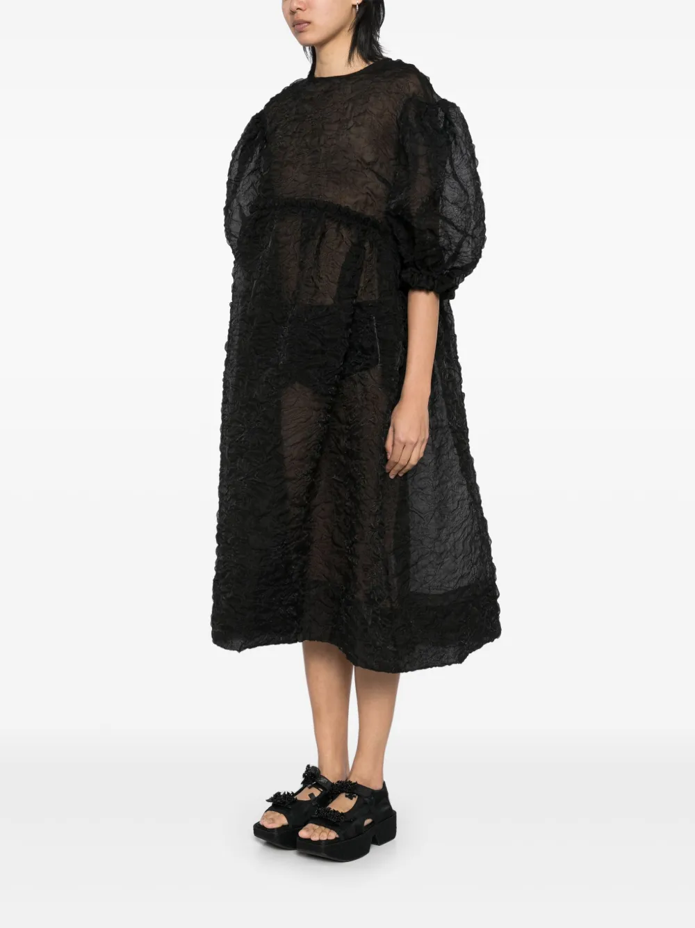 Simone Rocha Gesmockte jurk met ruches Zwart