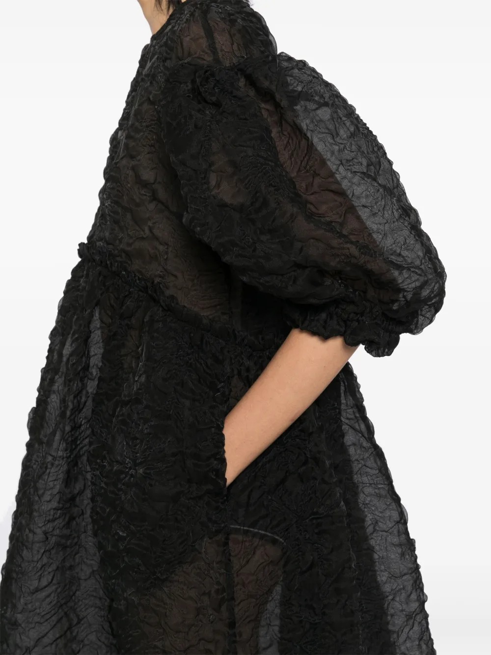 Simone Rocha Gesmockte jurk met ruches Zwart