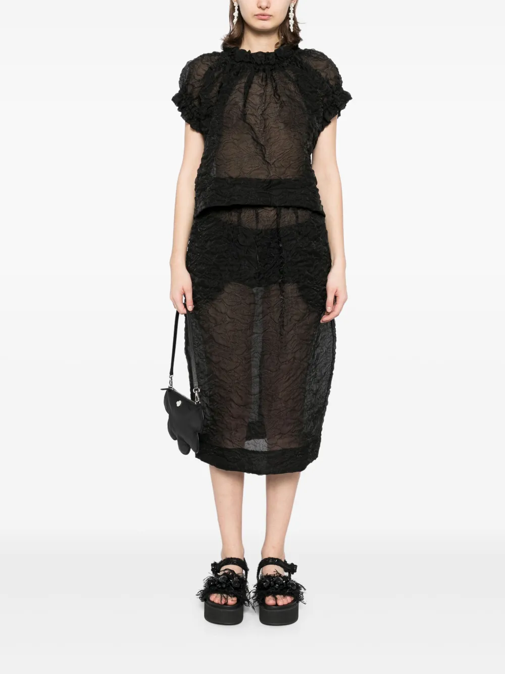 Simone Rocha Top met ruches en tulp - Zwart